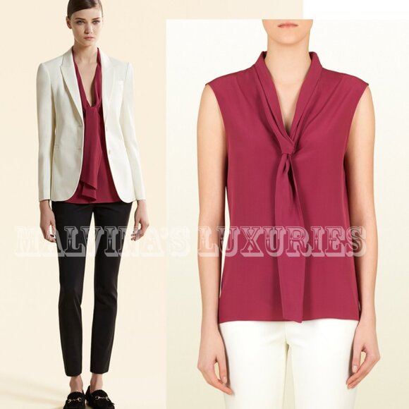 GUCCI TOP SCARF COLLAR GERANIO SILK BLOUSE sz IT 40 US 4 - Picture 1 of 9